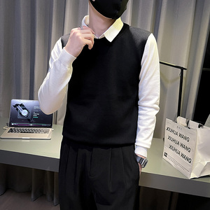 6682-P78 冬季时尚假两件长袖针织衫拼接男士毛衣体恤-2 控108图片