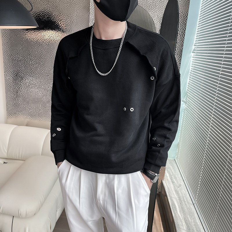 6607-P78 秋冬设计感圆领套头卫衣潮男痞帅上衣长袖T恤-1 控108图片