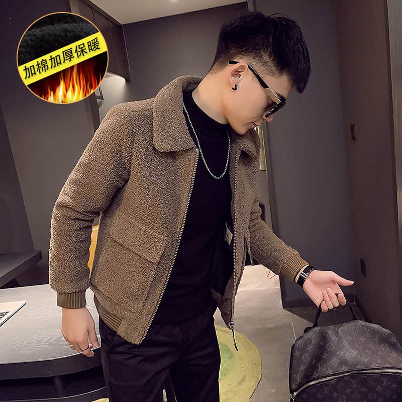 JK162-P128加厚羊羔绒拼接棉衣男冬季保暖修身小码外套-3，男装棉衣，电商D319