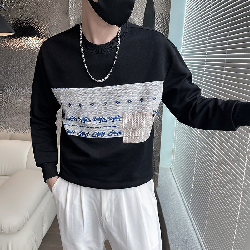 6598-P68 春秋季卫衣男装新款痞帅圆领长袖T恤网红外套-2 控98图片
