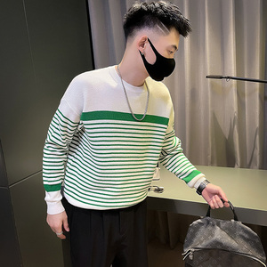 6677-P78 圆领条纹毛衣男秋冬季上衣针织衫内搭线衣-4 控108图片