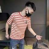6486-P45条纹短袖t恤男士夏季潮流圆领半袖男装体恤上衣-1控65，男装T恤，电商D319