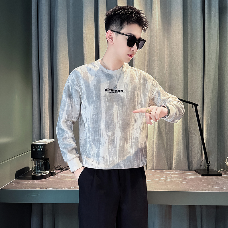 W996-P58扎染高级感卫衣男圆领T恤痞帅长袖男装上衣春秋季外套，男装T恤，电商D319