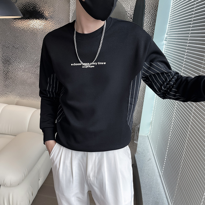 6597-P68秋冬新款拼接圆领套头卫衣男潮流长袖T恤-1控98，男装卫衣，电商D319