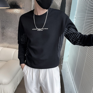 6597-P68秋冬新款拼接圆领套头卫衣男潮流长袖T恤-1控98
