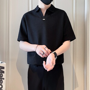 PL947-P58 夏季潮男肌理感 V领 套头 短袖POLO衫 控78图片