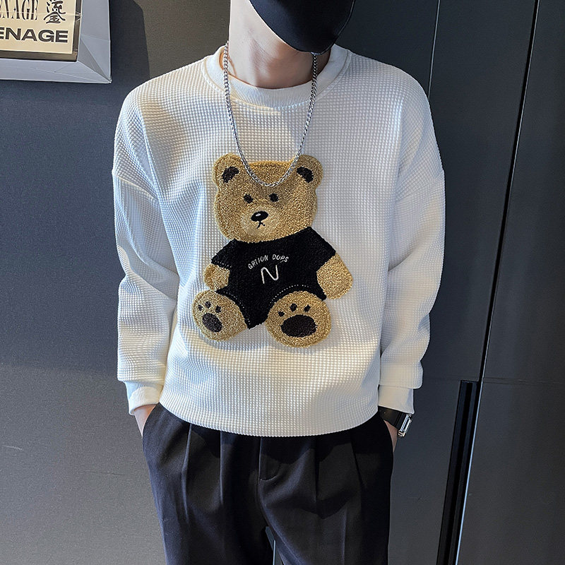 6196-P68 秋冬新款华夫格小熊圆领套头卫衣男-2  控98图片