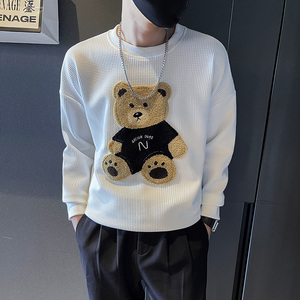 6196-P68 秋冬新款华夫格小熊圆领套头卫衣男-2  控98图片