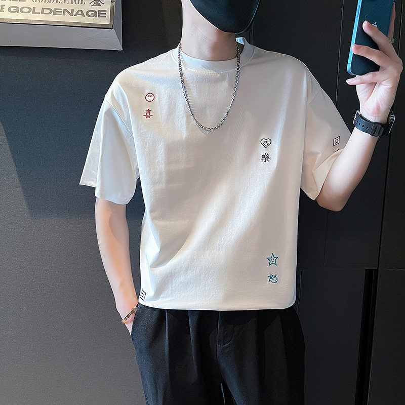 8043-特P48新款ins潮牌短袖T恤刺绣上衣男装夏季半截袖控68，男装T恤，电商D319