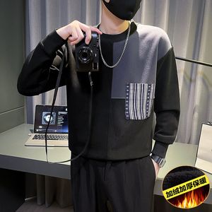 6688-P78 冬季拼色个性潮牌长袖加绒加厚保暖男士卫衣-5 控108图片