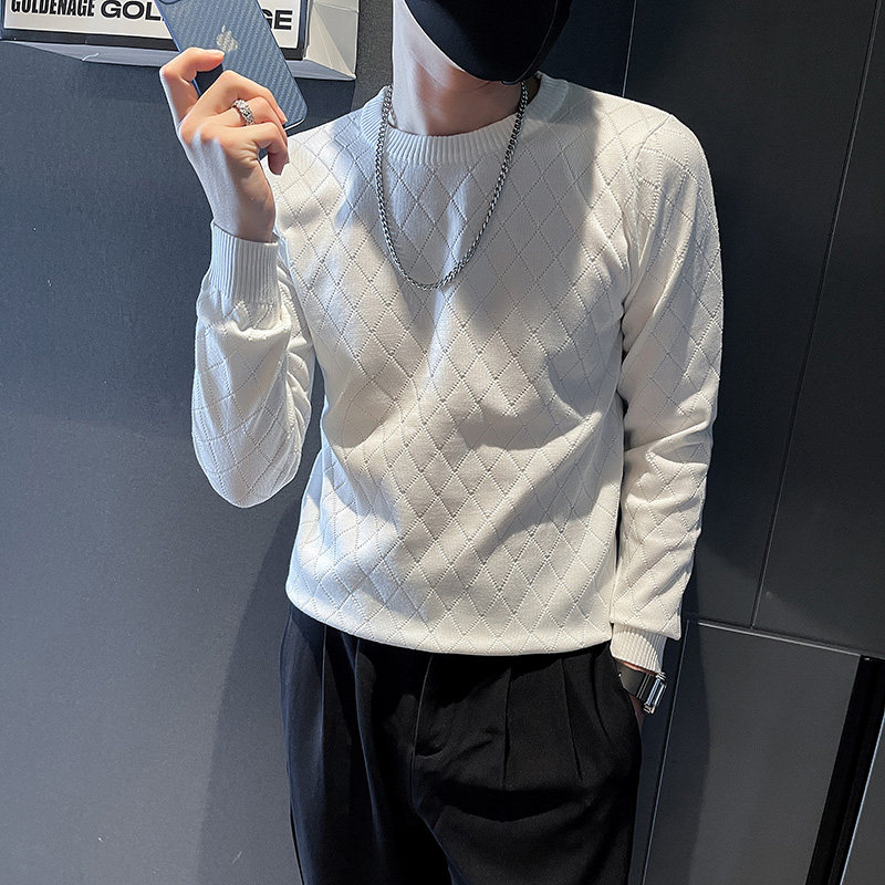 6621-特P59 秋冬季菱形格毛衣男圆领内搭打底衫针织衫-1  控89图片