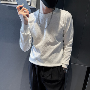 6621-特P59秋冬季菱形格毛衣男圆领内搭打底衫针织衫-1控89