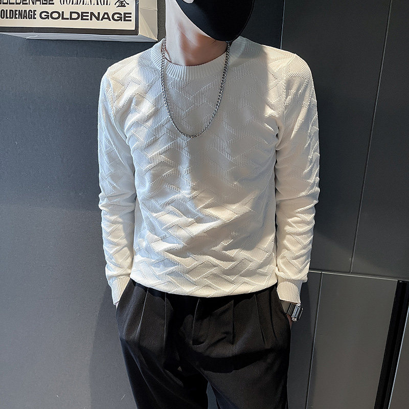 6620-特P59 秋冬肌理感高级高纯色套头毛衣内搭男针织衫 控89图片