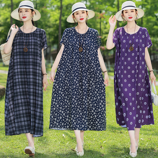 妈妈200斤大码 减龄淑女裙气质时尚 遮肉睡裙 棉绸连衣裙女时尚 新款