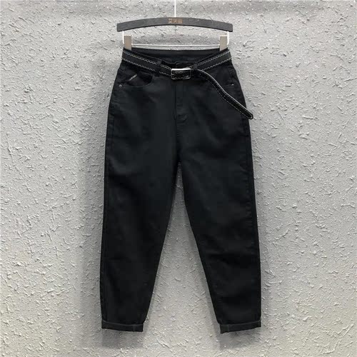 欧货黑色哈伦老爹牛仔裤九分