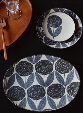 收集时光 Camus say 乘风来 蓝色蒲公英系列味碟早餐小平盘椭圆盘