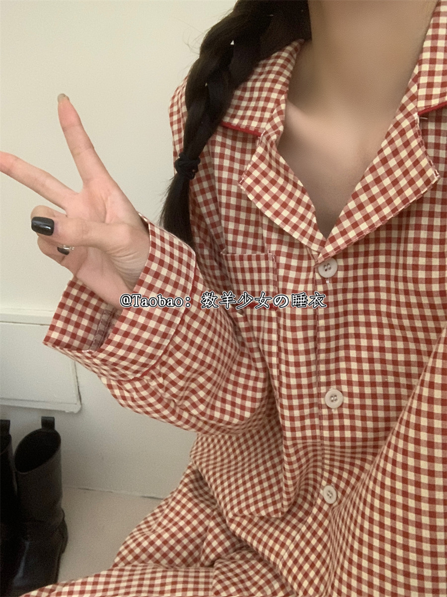 2025新款ins格子纯棉睡衣女士春秋季薄款长袖长裤学生外穿居家服