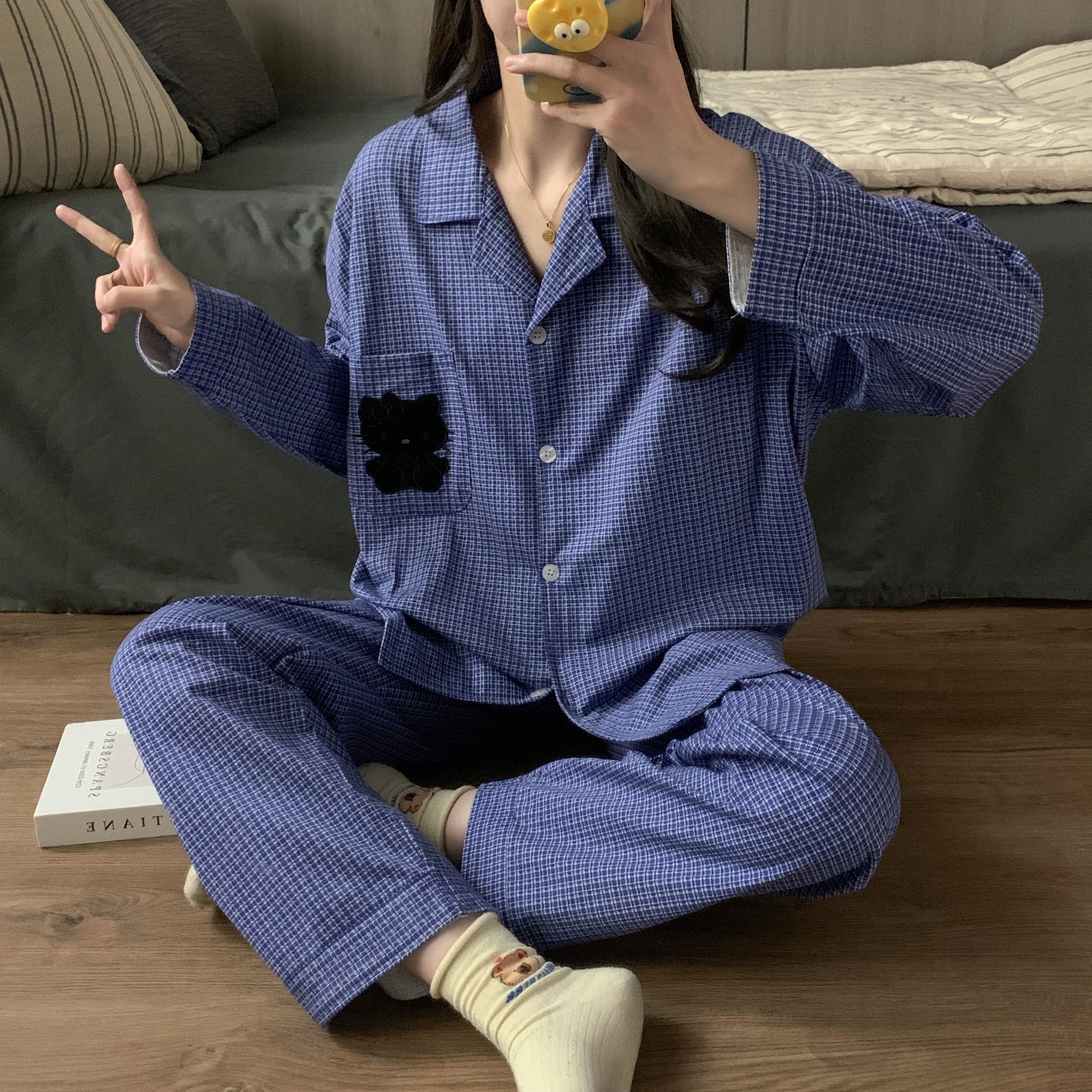 秋冬纯棉Kitty猫长袖睡衣套装