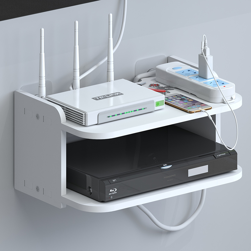 wifi挂墙上免打孔放路由器置物架客厅墙壁电视机顶盒收纳盒壁挂式