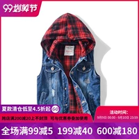 Áo vest bé trai mùa thu 2019 cho trẻ em mới có tay áo denim trùm đầu trong chiếc áo vest trẻ em lớn - Áo ghi lê áo gile cho bé