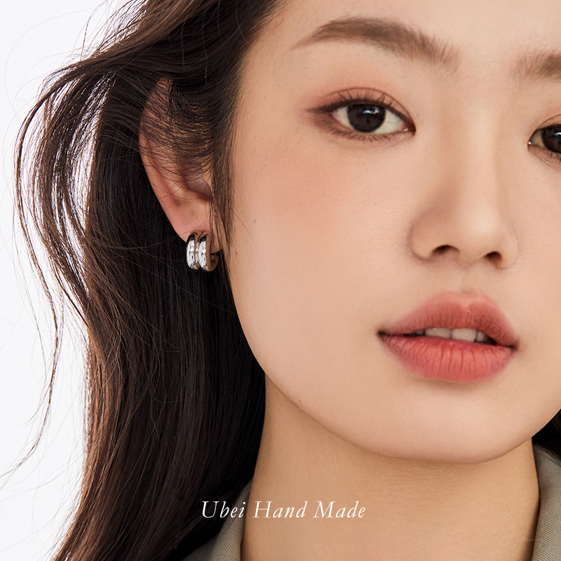 法式复古金属银色气质C型耳环