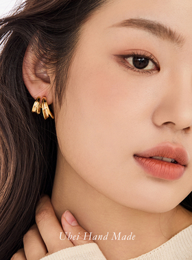 金色交叉耳圈独特耳钉女