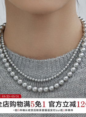 施家真多麻灰色珍珠项链女