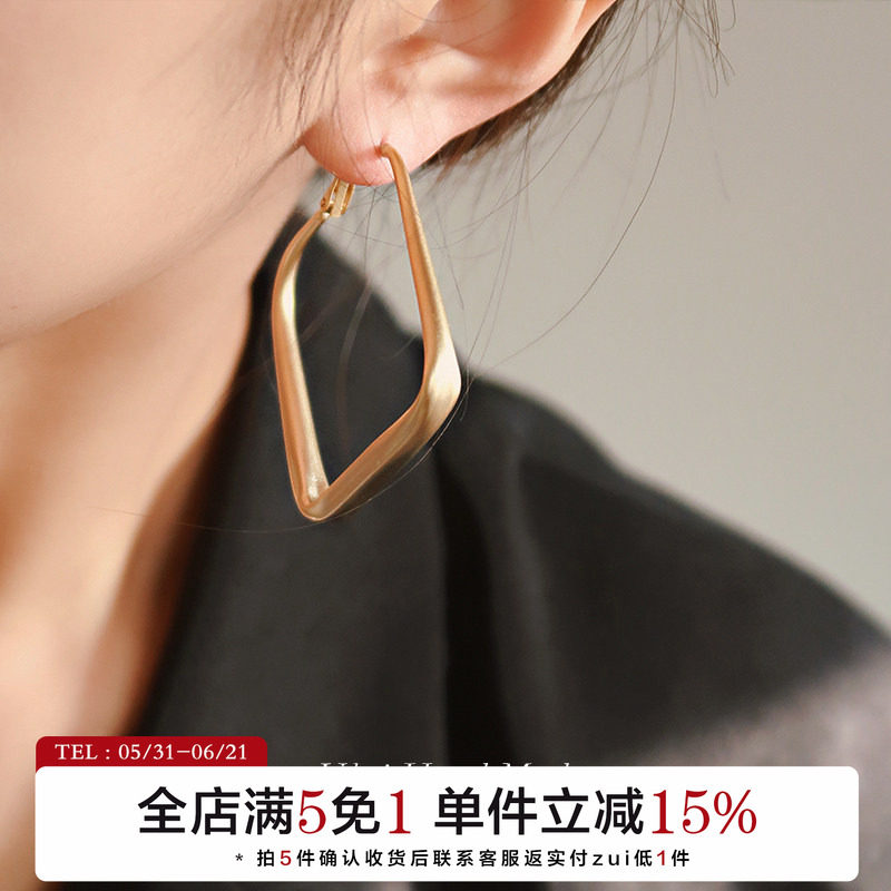有北手作 菱形耳环女设计感欧美夸张哑光磨砂耳圈2026新款潮耳钉