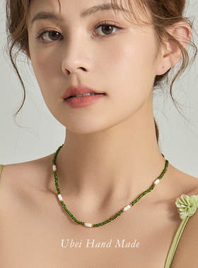 轻奢高级绿色锁骨链有北手作