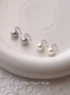 有北手作 经典简约高级感灰色真多麻施家珍珠耳环S925纯银耳钩女