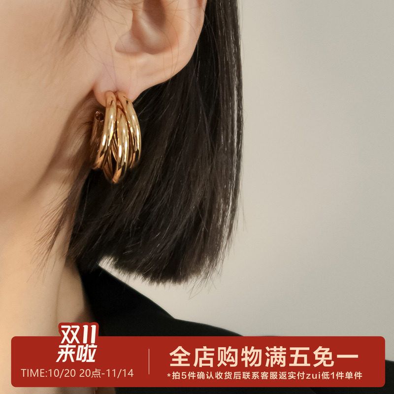 钟楚曦同款 百搭925银耳环欧美气质ins金色大圈圈耳钉耳饰高级感
