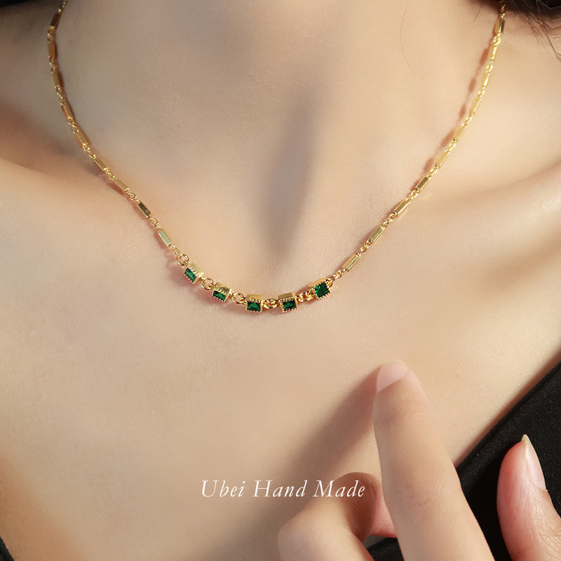有北手作 欧美祖母绿锆石镶嵌项链女时尚复古风设计感,饰品/流行首饰/时尚饰品新,项链,淘宝优惠券,粉丝福利购,淘宝优惠卷