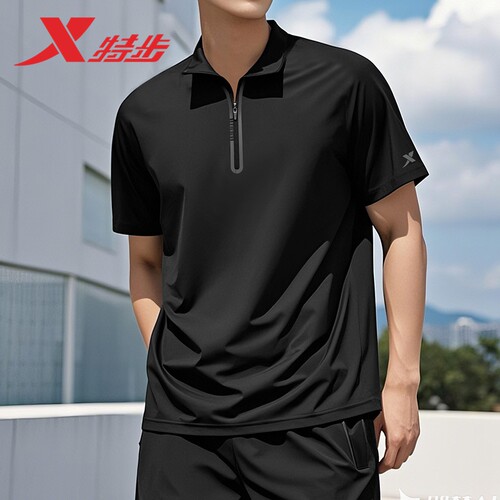 特步短袖POLO衫拉链款2026夏季新款速干衣翻领T恤冰丝上衣运动服