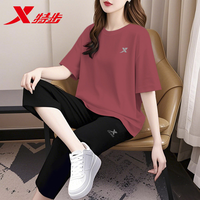 特步七分裤套装女夏季运动套装