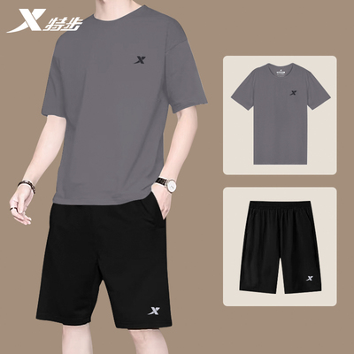 特步纯棉短袖t恤运动套装男夏季