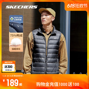 Skechers斯凯奇羽绒马甲男款 保暖立领上衣背心外套女 黑色休闲时尚