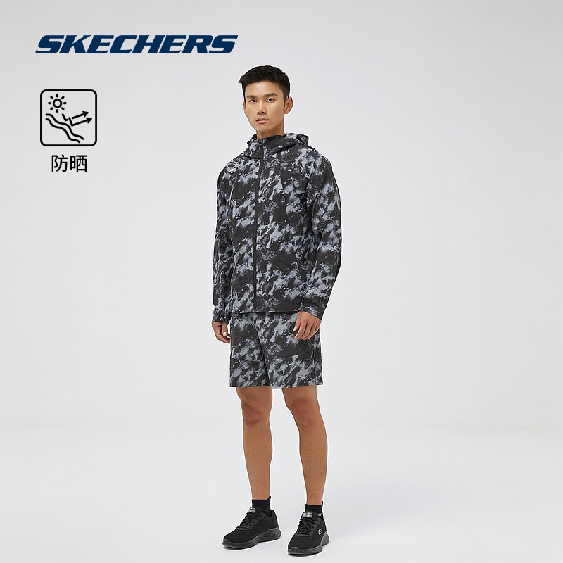斯凯奇梭织连帽外套男士登山徒步迷彩服运动休闲户外时尚潮流百搭