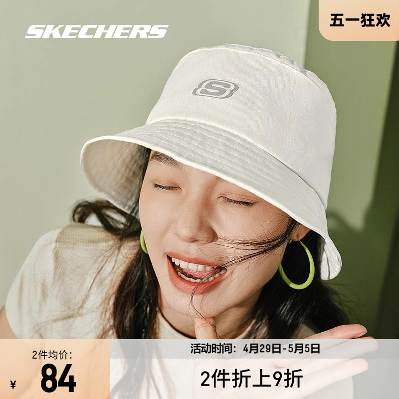 Skechers斯凯奇帽子2024年春季新款运动帽男女同款白色时尚渔夫帽