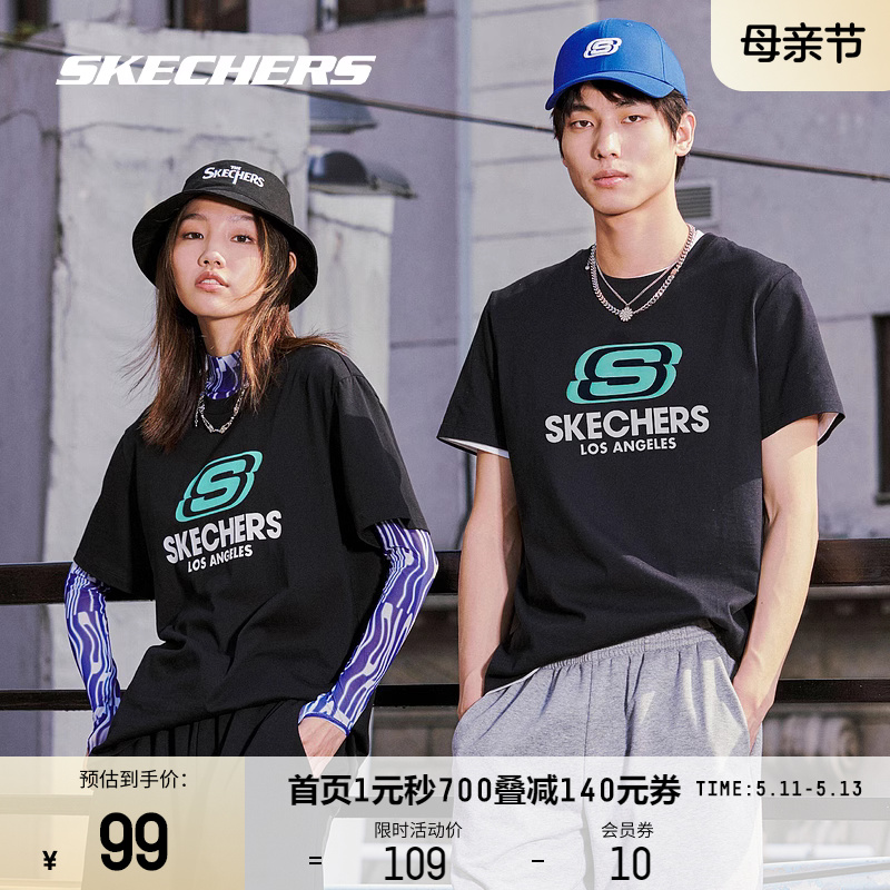 Skechers斯凯奇2024年情侣t恤女上衣休闲宽松圆领运动短袖