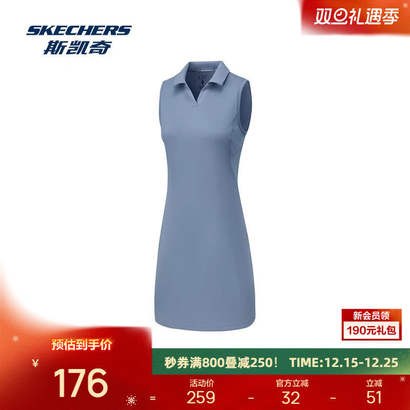 斯凯奇女装无袖连衣裙吸湿速干凉感防紫外线运动风格
