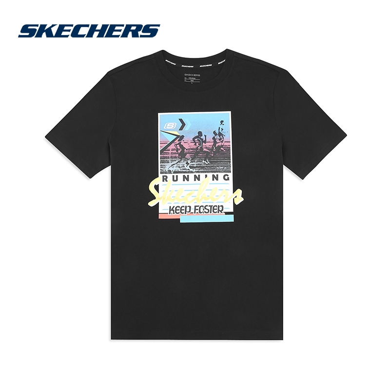 Skechers斯凯奇男装新款字母圆领短袖 休闲棉T恤衫 SDAMF18B026