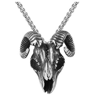 时尚饰品不锈钢羊头骨男士吊坠 复古动物钛钢项链