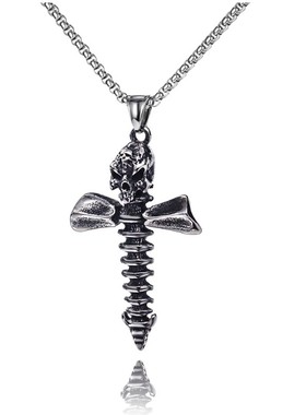 项链十字架吊坠骷髅不锈钢