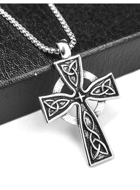 欧美凯尔特人十字架钛钢项链吊坠