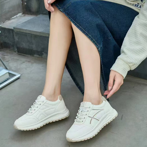 芭笛尔2025春新款小白鞋女百搭系带平底运动休闲阿甘鞋女鞋73387