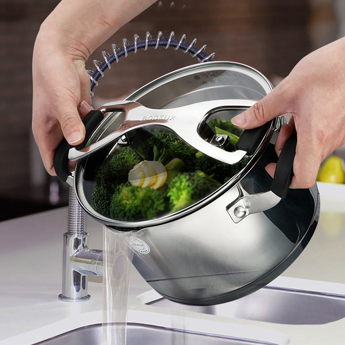 铂帝斯304不锈钢滤水汤锅蒸煮锅无涂层不易粘锅沥水锅锅具