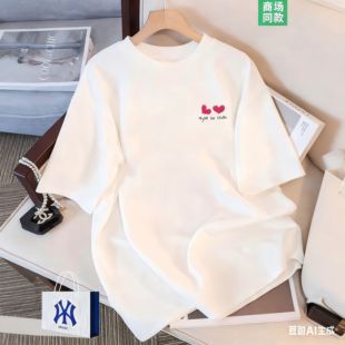 女装100棉2026年夏新款印花白色短袖t恤女宽松韩版百搭上衣体恤衫