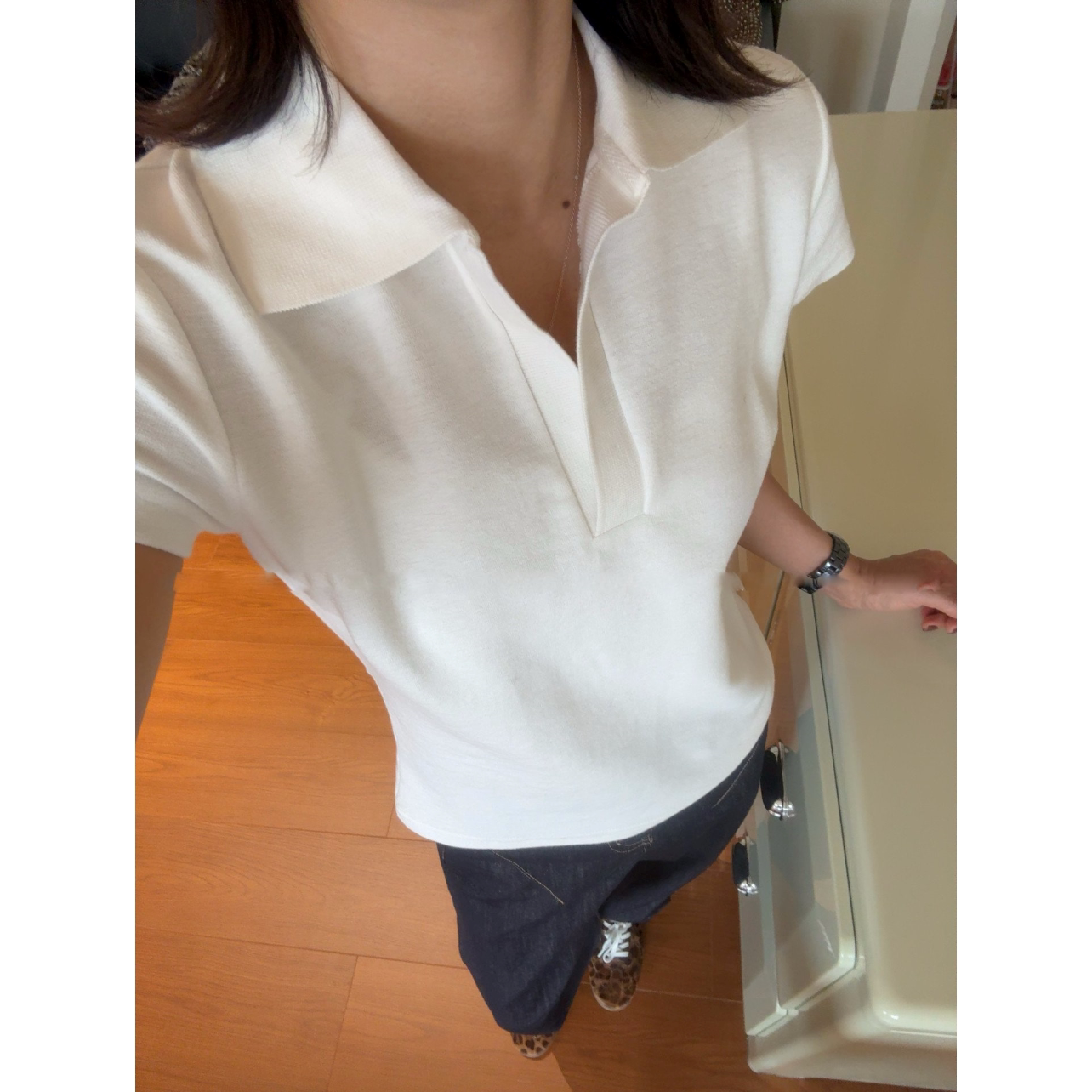 白色简约高级老钱风正肩短袖polo衫女夏季修身显瘦收腰百搭上衣潮