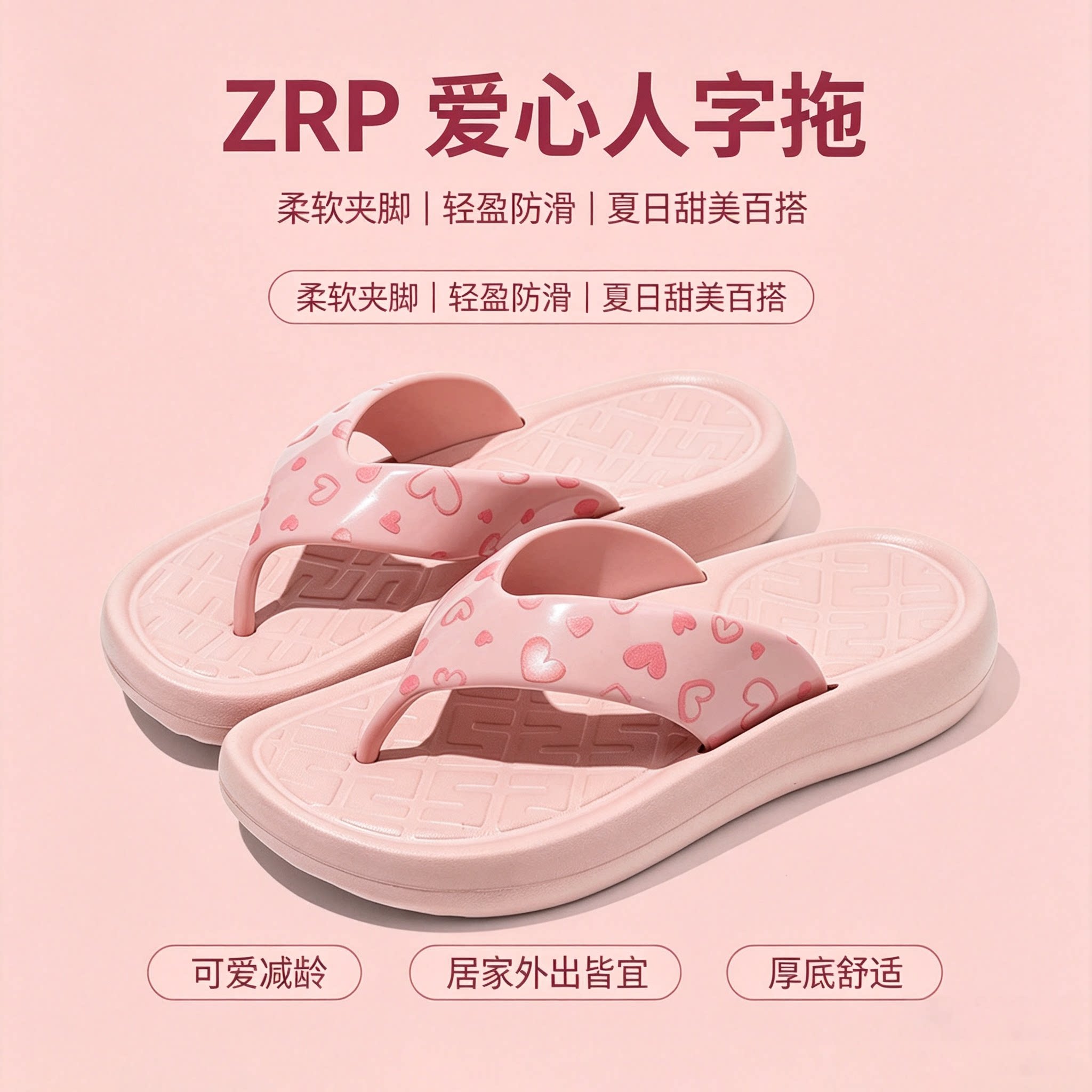 2026夏季女人字拖中跟夏厚底防滑夹脚甜美可爱轻便沙滩外穿凉拖鞋