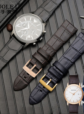 适用阿玛尼真皮手表带AR2500 2501 2502 2503 AR60018男棕色表链